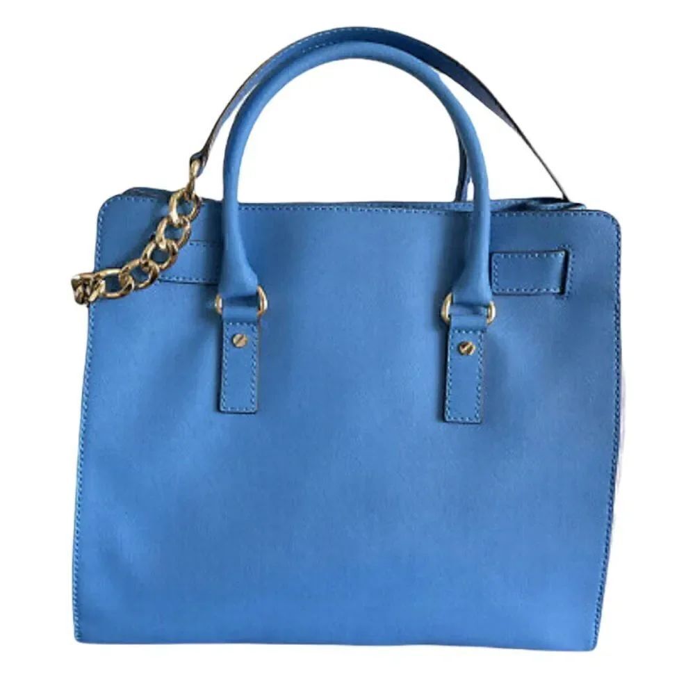 ❤️SOLD❤️MICHAEL Michael Kors Hamilton Heritage Blue PadLock Saffiano Leather Bag - Picture 5 of 10
